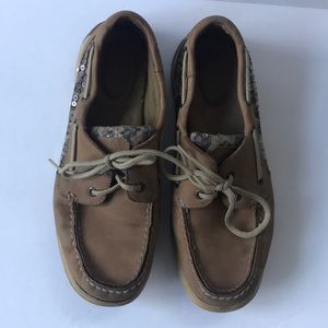 Sperry Topsider Sequin Boat Animal Print Tan Size 8 9773136